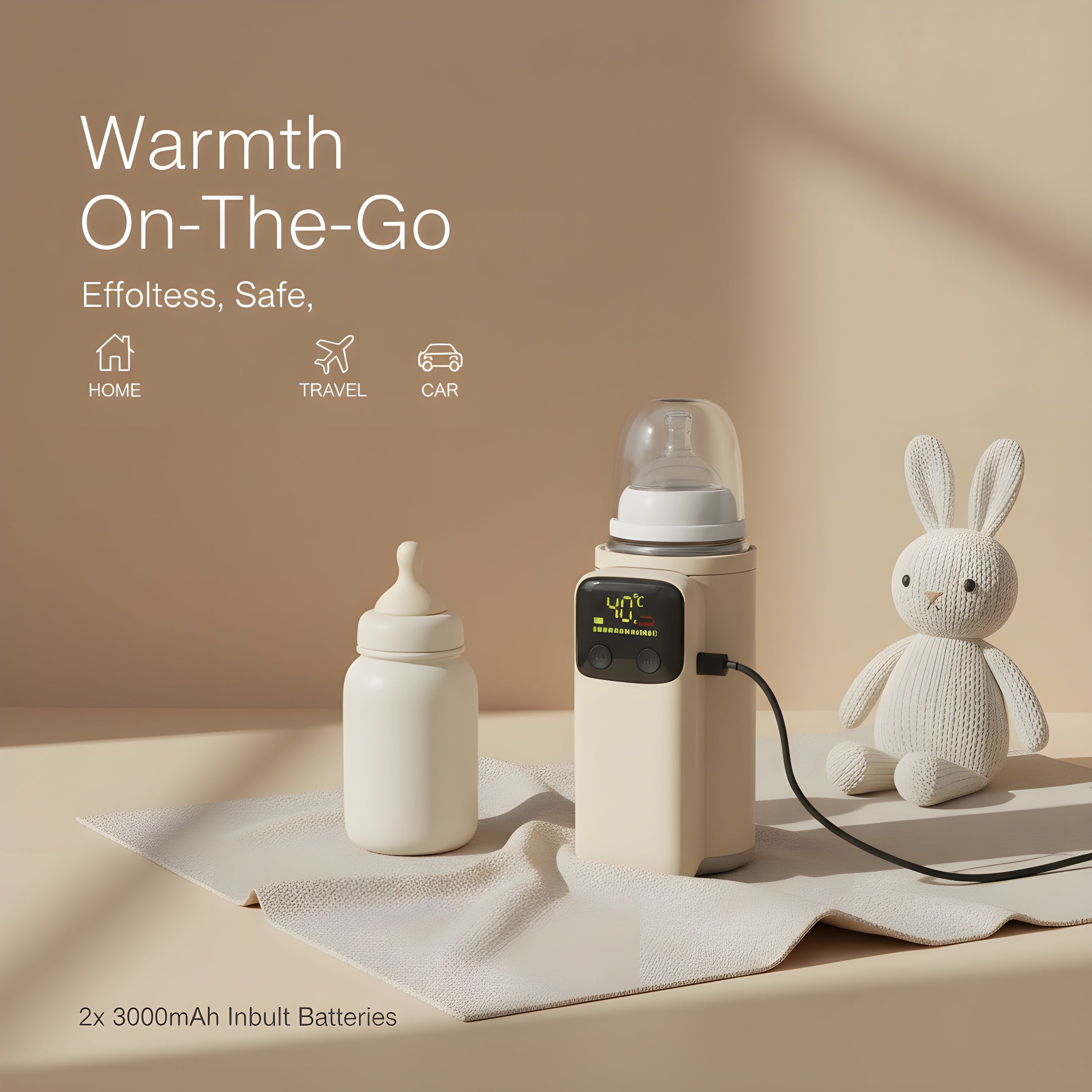 🍼 Kindra WarmGo™ – Portable Bottle Warmer (6 Heating Levels)