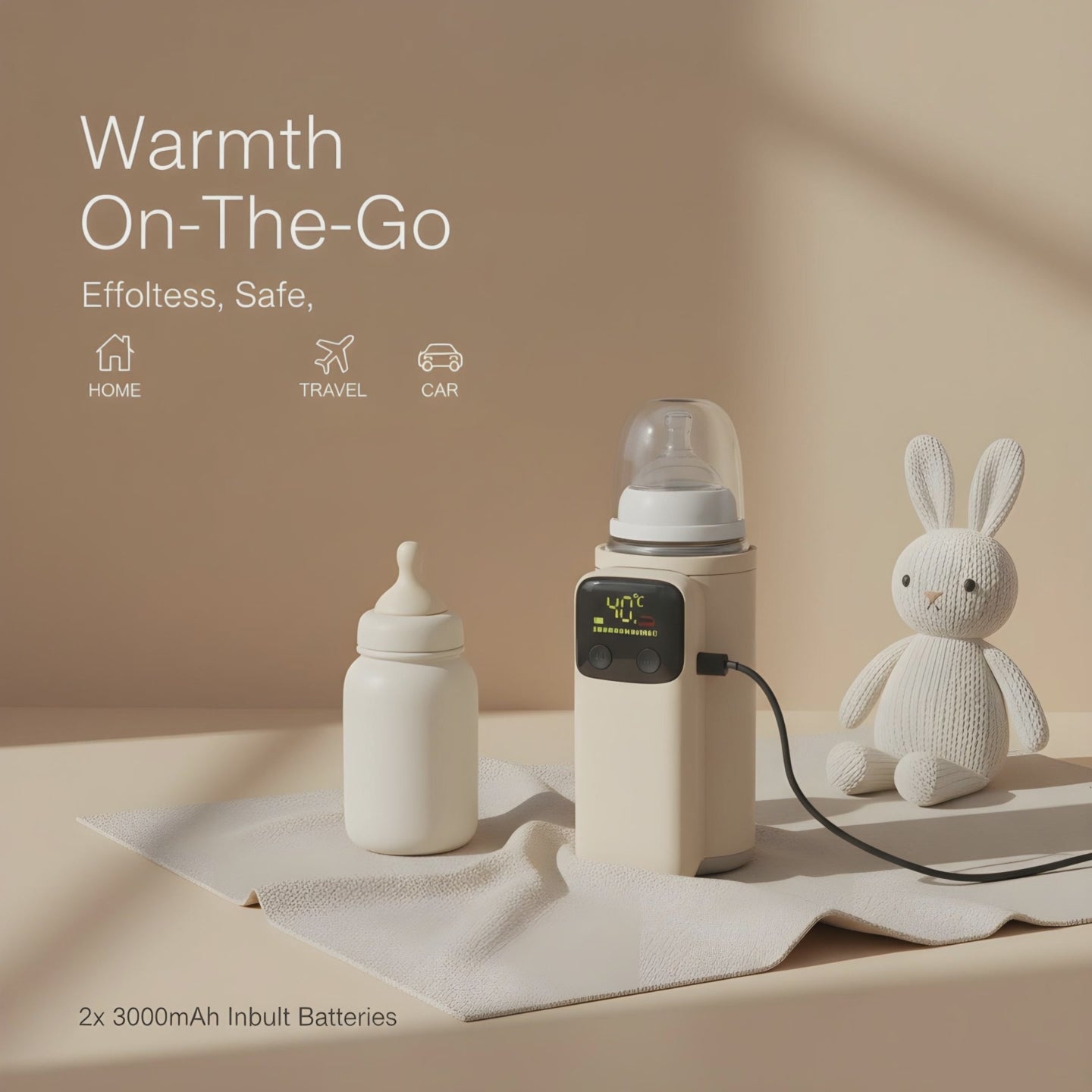🍼 Kindra WarmGo™ – Portable Bottle Warmer (6 Heating Levels)